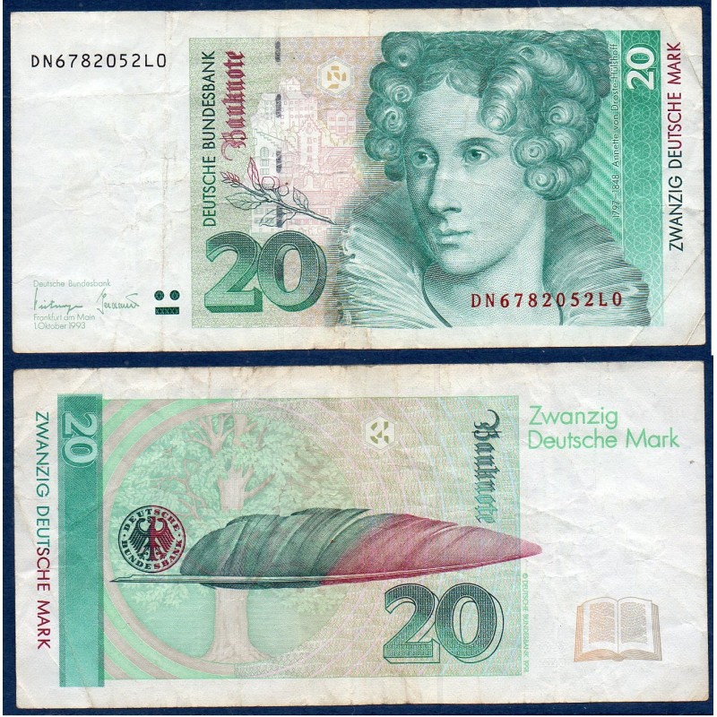 Allemagne RFA Pick N°39b, TB Billet de banque de 20  Mark 1993