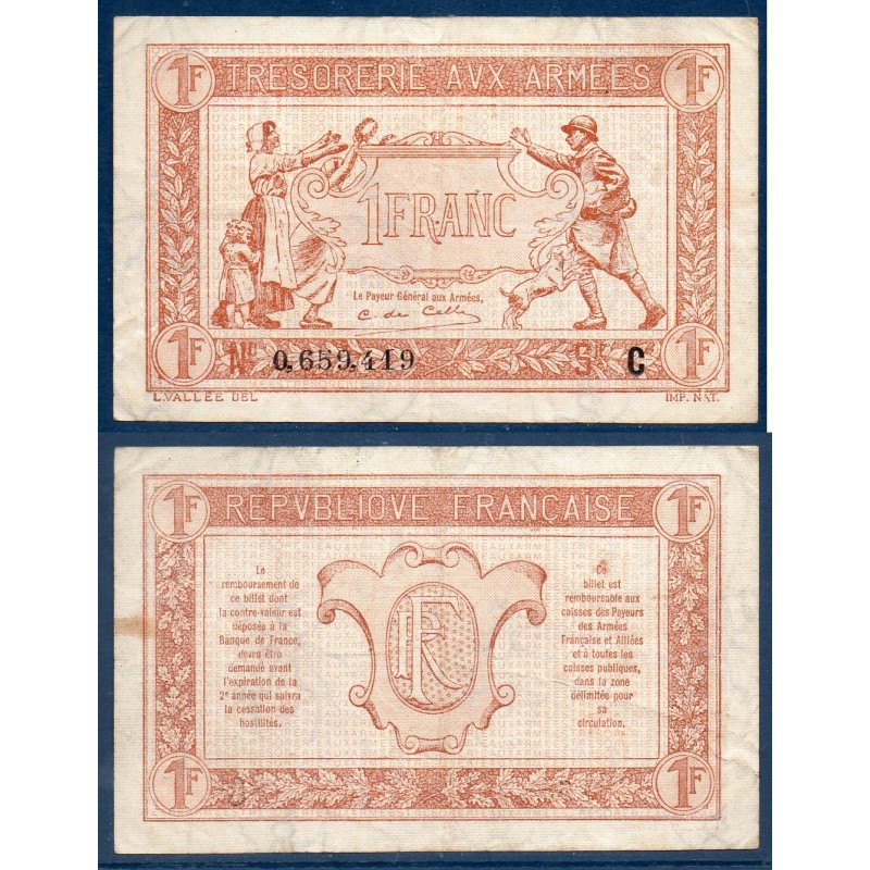 1 franc TTB Trésorerie aux armées 1917 série C Billet du trésor Central