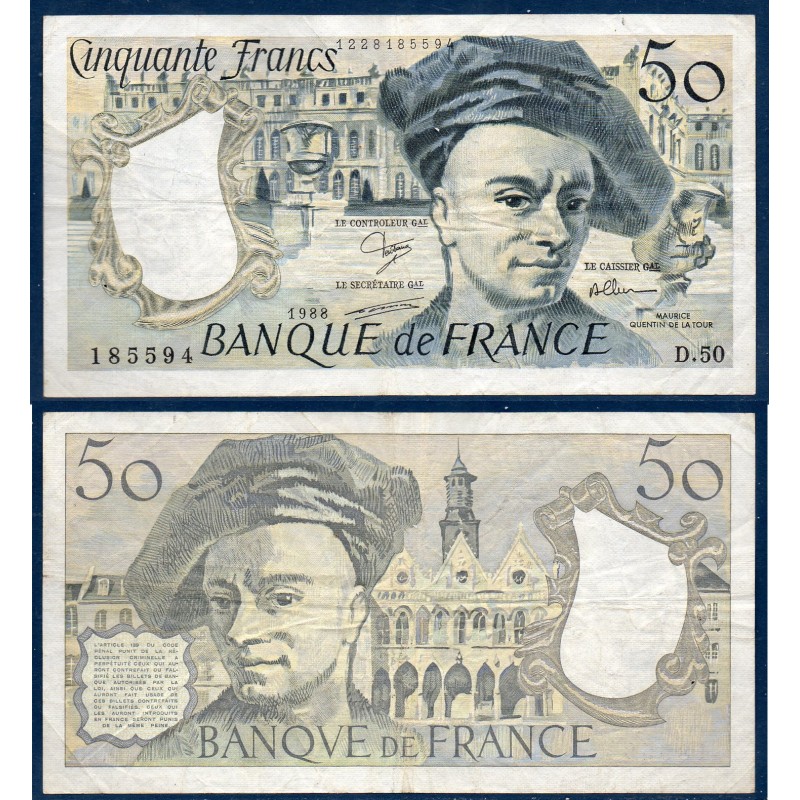 50 Francs Quentin TTB 1988 Billet de la banque de France