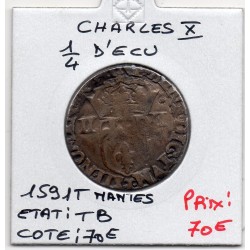 1/4 ou quart d'Ecu Croix de Face 1591 T Nantes Charles X pièce de monnaie royale