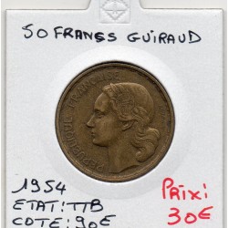 50 francs Coq Guiraud 1954 TTB, France pièce de monnaie