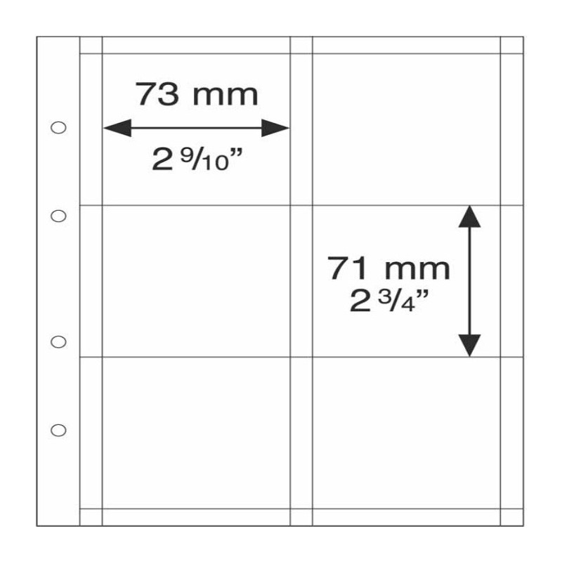 Feuilles Numismatiques OPTIMA, pour 6 cadres cartonnés 67x67mm