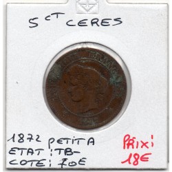 5 centimes Cérès 1872 A Paris TB-, France pièce de monnaie