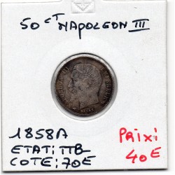50 centimes Napoléon III tête nue 1858 A Paris TTB-, France pièce de monnaie
