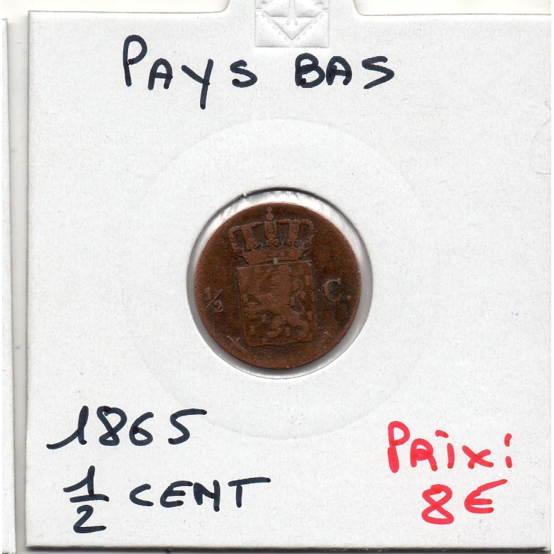 Pays Bas 1/2 cent 1865 TB, KM 109 pièce de monnaie