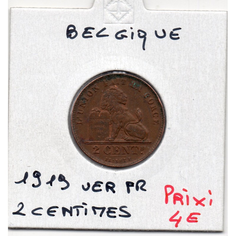 Belgique 2 centimes 1919 en français Sup-, KM 69 pièce de monnaie