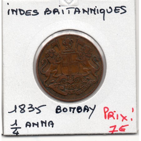 Inde Britannique 1/4 anna 1835 TTB, KM 446 pièce de monnaie