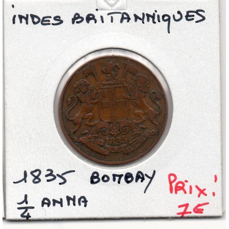 Inde Britannique 1/4 anna 1835 TTB, KM 446 pièce de monnaie