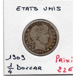 Etats Unis Quarter ou 1/4 Dollar 1909 TB-, KM 114 pièce de monnaie
