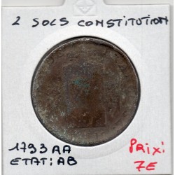2 sols aux balances 1793 AA Metz AB, France pièce de monnaie