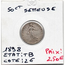 50 centimes Semeuse Argent 1898 TB, France pièce de monnaie