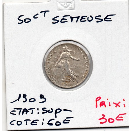 50 centimes Semeuse Argent 1909 Sup-, France pièce de monnaie