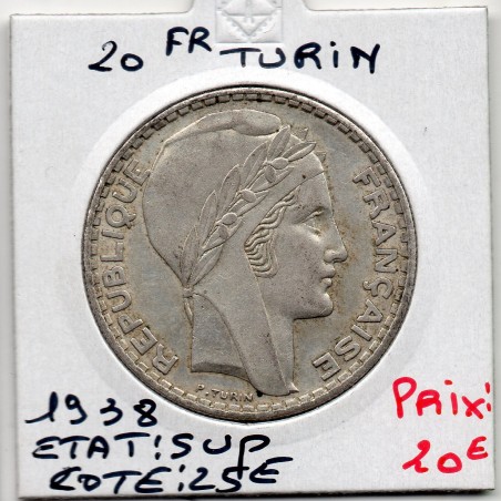 20 francs Turin 1938 Sup, France pièce de monnaie