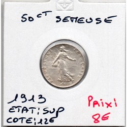 50 centimes Semeuse Argent 1913 Sup, France pièce de monnaie
