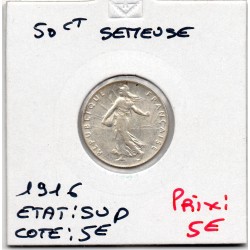 50 centimes Semeuse Argent 1916 Sup, France pièce de monnaie