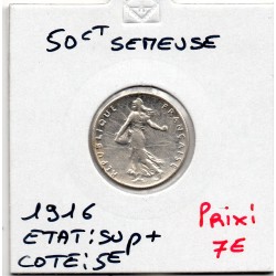 50 centimes Semeuse Argent 1916 Sup+, France pièce de monnaie
