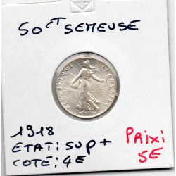 50 centimes Semeuse Argent 1918 Sup+, France pièce de monnaie