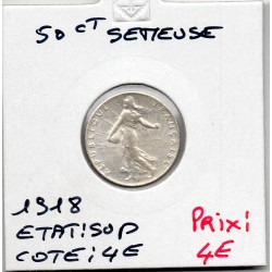 50 centimes Semeuse Argent 1918 Sup, France pièce de monnaie