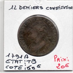 12 denier Constitution Louis XVI 1791 A Paris TB,  Gad 15 France pièce de monnaie