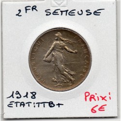 2 Francs Semeuse Argent 1918 TTB+, France pièce de monnaie