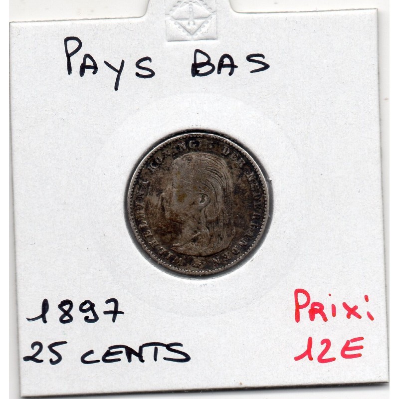 Pays Bas 25 cents 1897 TTB, KM 115 pièce de monnaie