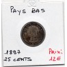Pays Bas 25 cents 1897 TTB, KM 115 pièce de monnaie