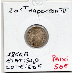 20 centimes Napoléon III tête laurée 1866 A Paris Sup, France pièce de monnaie