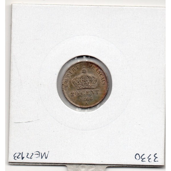 20 centimes Napoléon III tête laurée 1866 A Paris Sup, France pièce de monnaie