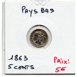 Pays Bas 5 cents 1863 TTB, KM 91 pièce de monnaie
