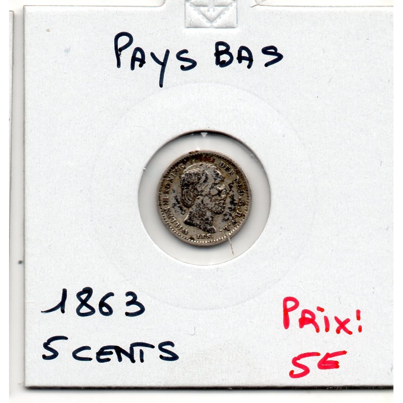 Pays Bas 5 cents 1863 TTB, KM 91 pièce de monnaie
