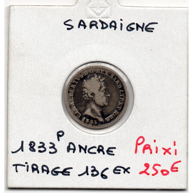 Italie Sardaigne 50 centesimi 1833 P ancre TB, KM 134 pièce de monnaie