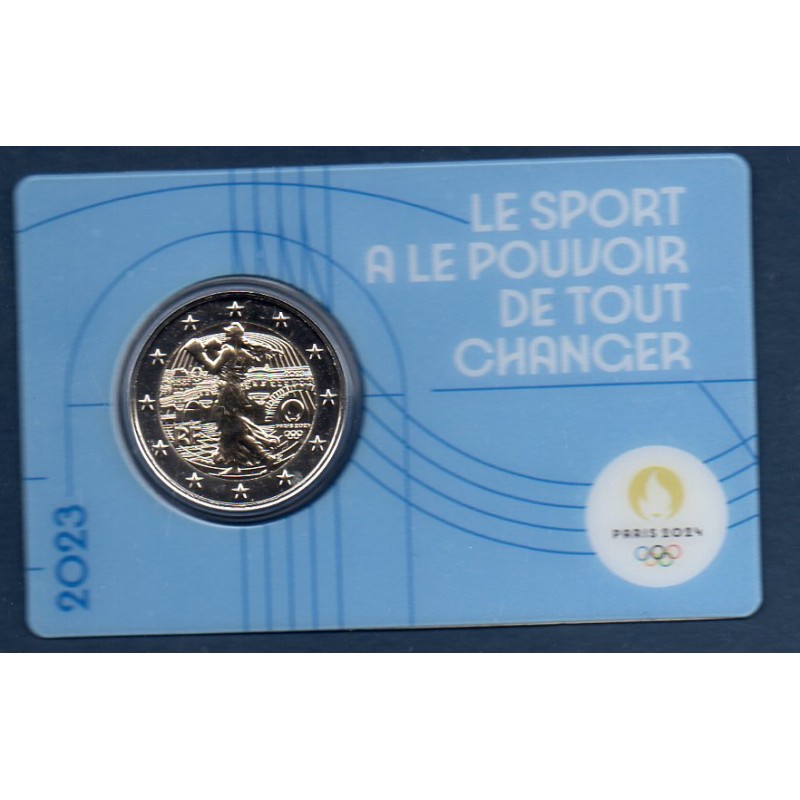 2 euro commémorative France 2023 Jeux olympique Paris blister bleu piece de monnaie €  le sport le pouvoir de tout changer