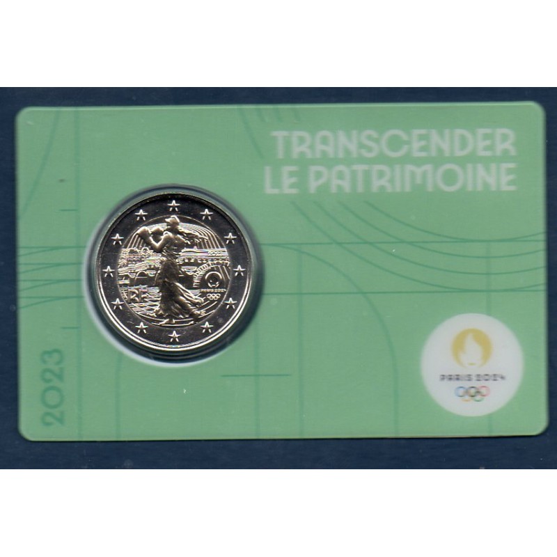 2 euro commémorative France 2023 Jeux olympique Paris blister vert piece de monnaie € transcender le patrimoine