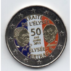 2 euros commémorative colorisée France 2013  traité de l'élysée piece de monnaie €