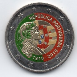 2 euros commémorative Portugal colorisée 2010 anniversaire de la République Portugaise piece de monnaie €