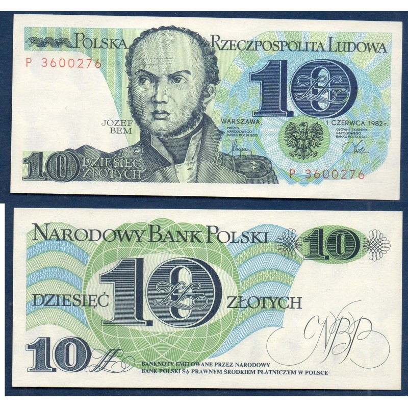 Pologne Pick N°148a, Billet de banque de 10 Zlotych 1982 Pologne Pick N°148a, Billet de banque de 10 Zlotych 1982