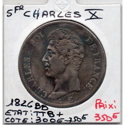 5 francs Charles X 1826 BB Strasbourg TTB+, France pièce de monnaie