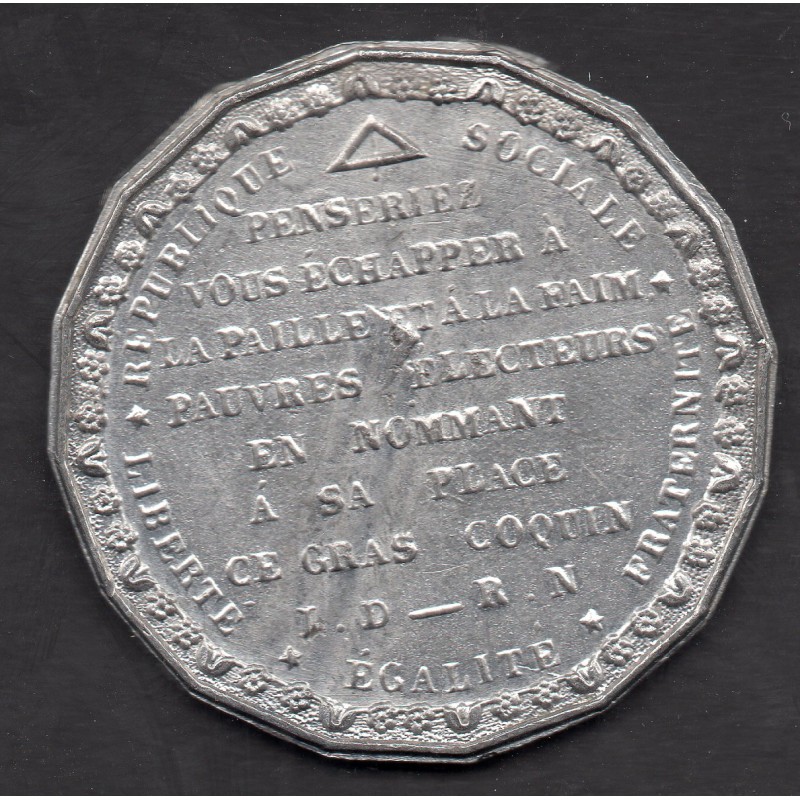 Medaille 2eme république election de 1848, pamphlet Raspail etain