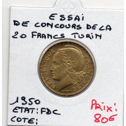 essai concours 20 francs par TURIN 1950 FDC, France pièce de monnaie