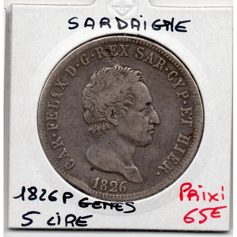 Italie Sardaigne 5 lire 1826 P Gênes TTB, KM 116.2 pièce de monnaie