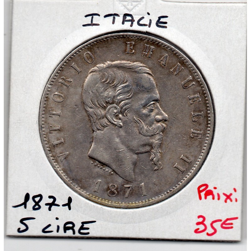 Italie 5 Lire 1871 M BN Sup-,  KM 8 pièce de monnaie