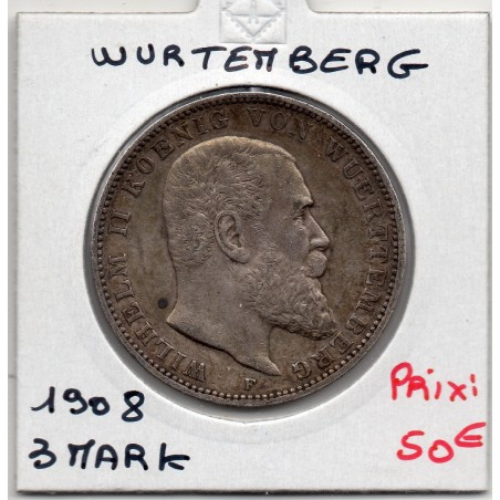 Wurtemberg 3 Mark 1908 Sup KM 635 pièce de monnaie