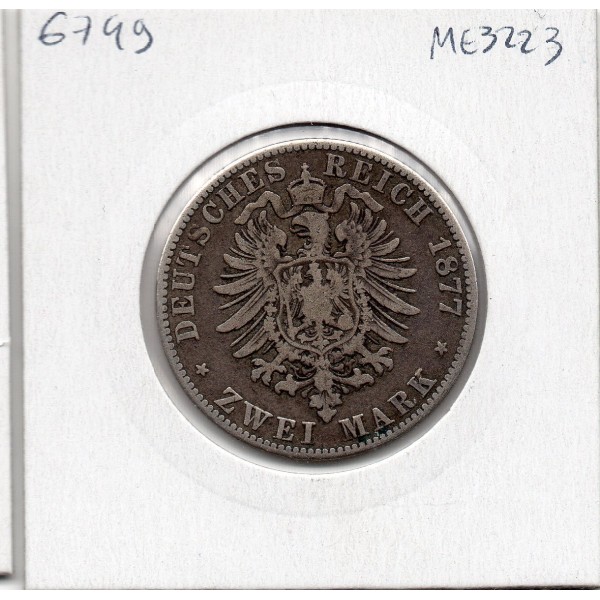 Saxe Albertine 2 mark 1877 TB+ KM 1238 pièce de monnaie