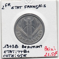2 francs Francisque Bazor 1943 B Beaumont TTB+, France pièce de monnaie