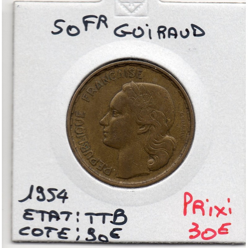 50 francs Coq Guiraud 1954 TTB, France pièce de monnaie