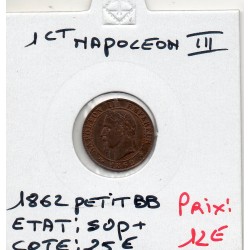 1 centime Napoléon III tête laurée 1862 petit BB Strasbourg Sup+, France pièce de monnaie