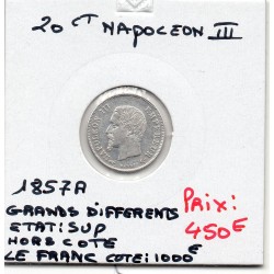 20 centimes Napoléon III tête nue 1857 A grands differents Paris Sup, France pièce de monnaie