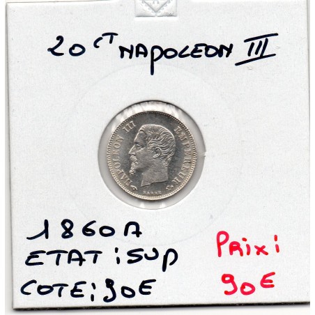 20 centimes Napoléon III tête nue 1860 A Paris Sup, France pièce de monnaie