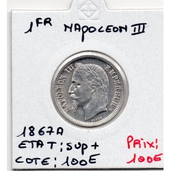 1 franc Napoléon III tête laurée 1867 A Paris Sup+, France pièce de monnaie