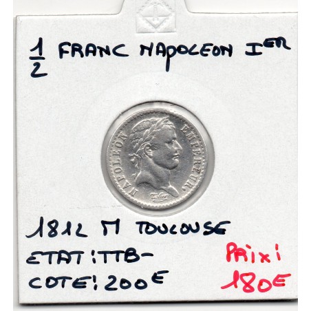 1/2 Franc Napoléon 1er 1812 M Toulouse TTB-, France pièce de monnaie